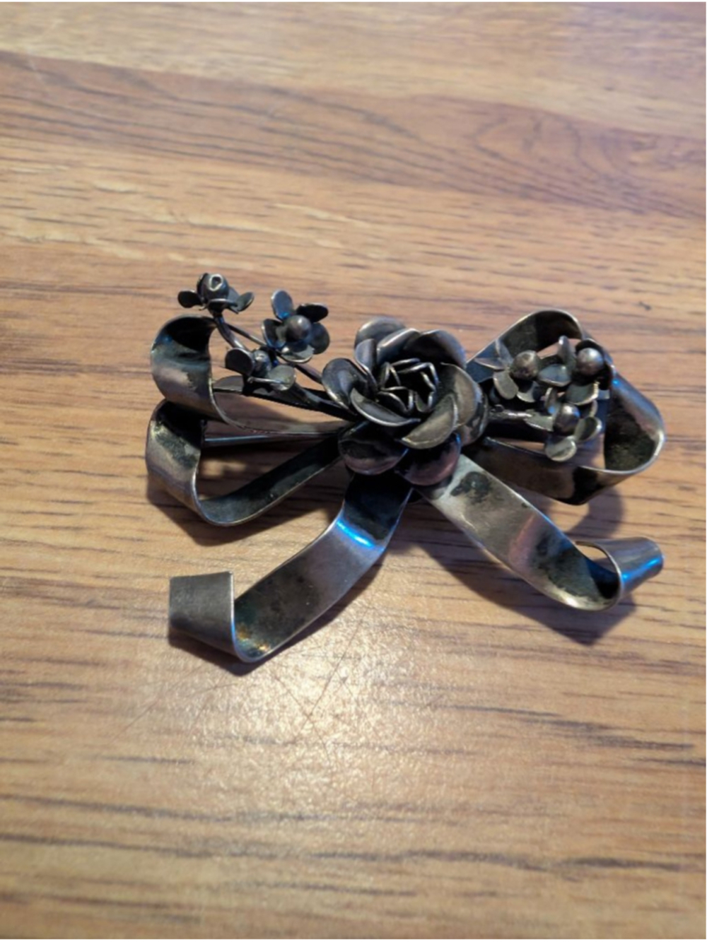 Vintage Hobe Sterling Silver Floral Bow Brooch Signed